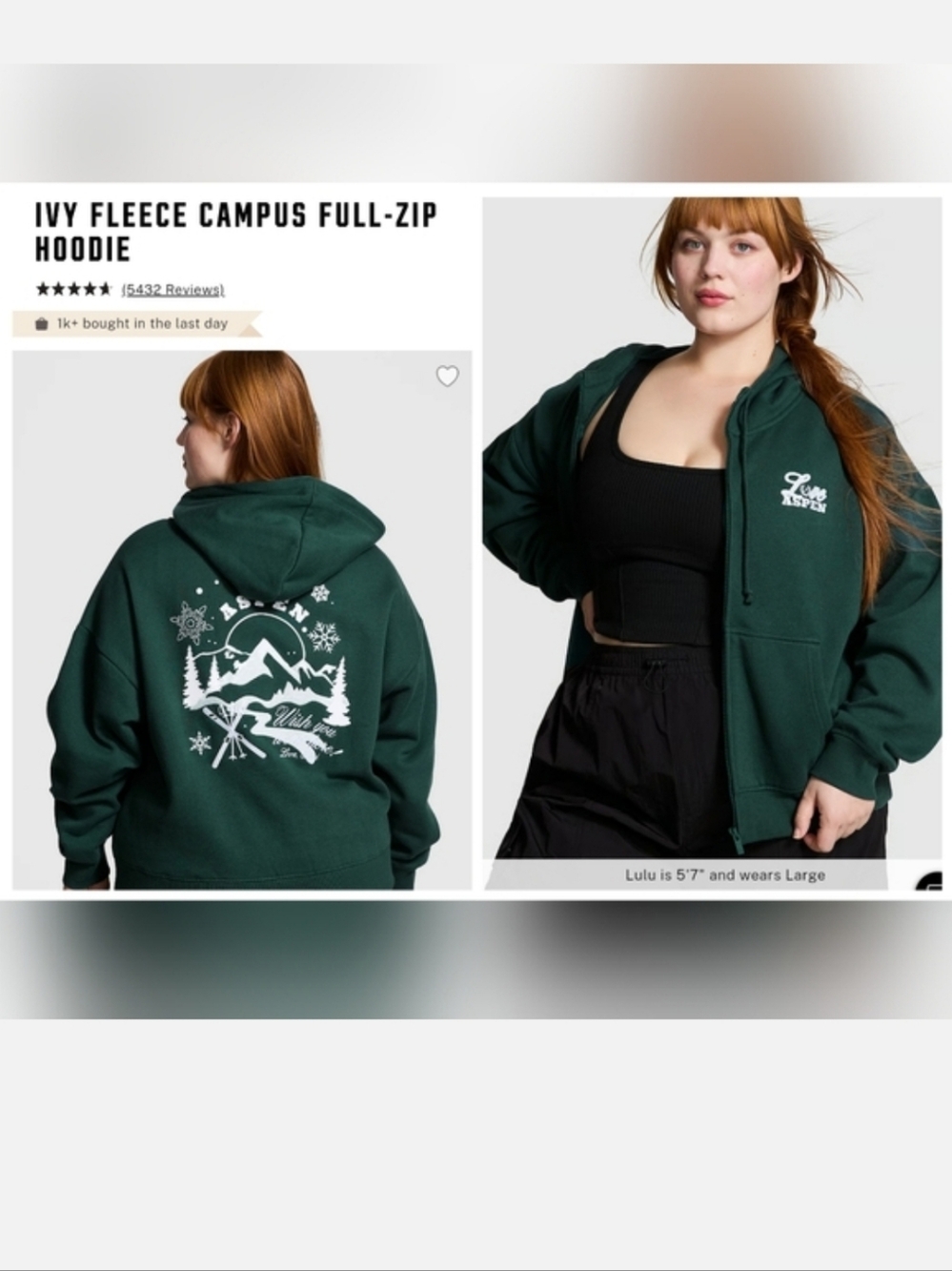 Victoria's secret pink relaxed fit Ivy Fleece Campus full zip hooded sweatshirt